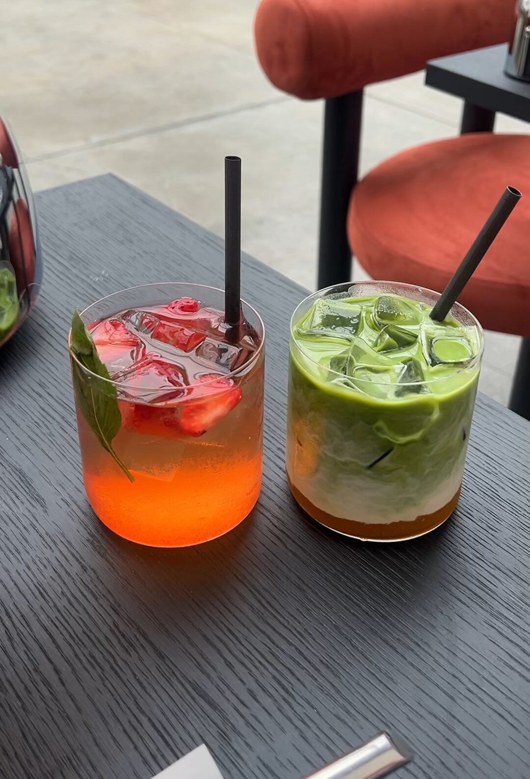 002 Strawberry, Basil, Jasmine tea, Fizz (Left) & 003 Mango, Jam, Matcha, Latte (Right)